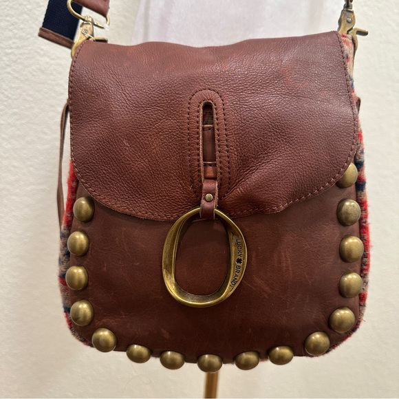 LUCKY BRAND Janis Wool Blend Leather Western Boho Flap Crossbody Studded Bag - Picture 1 of 9